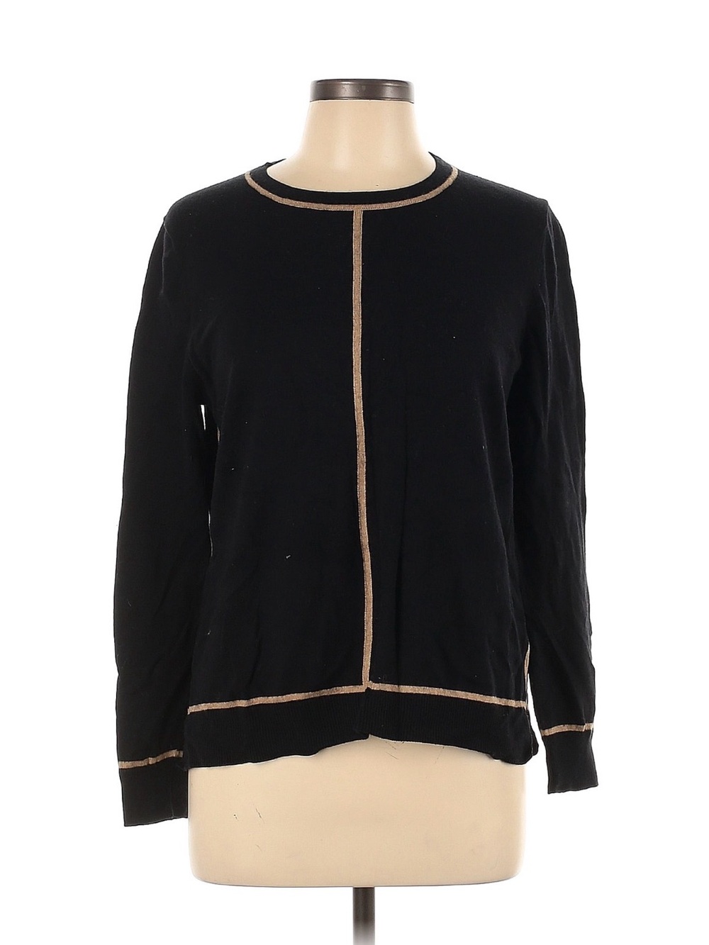 Riley & Rae Black Crewneck Sweater with Tan Contrast Trim